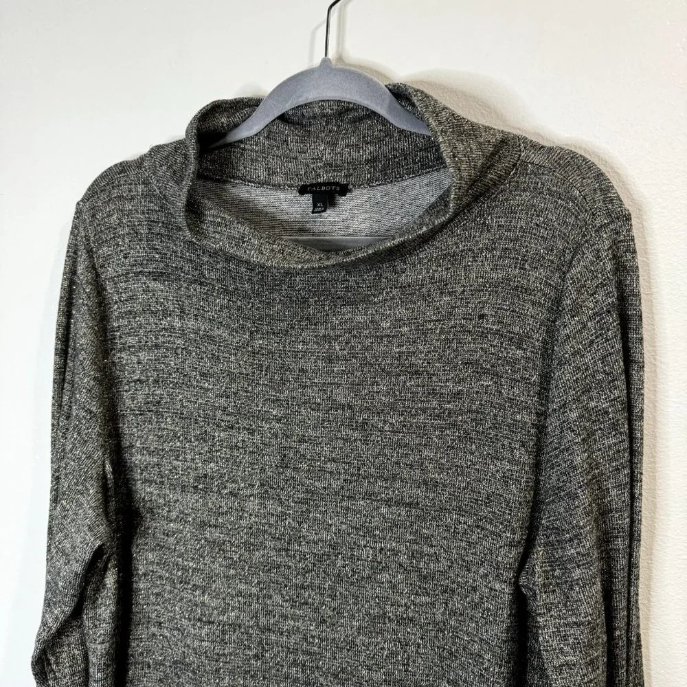Talbots Cowl Neck Sweater Size XL Extra Large Gray Gold Brown Knit Stretch Shirt - Picture 2 of 9